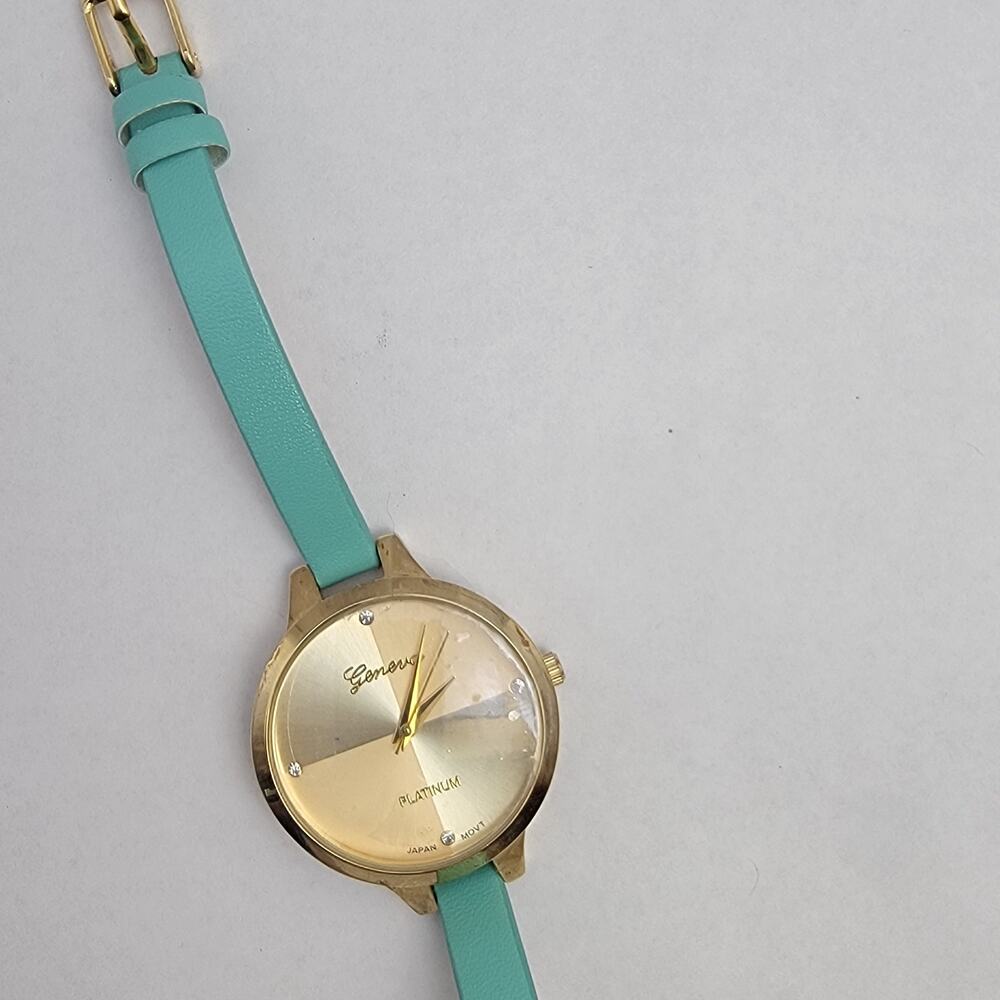 Vintage Watches Geneva Gold Quartz Watch with Mint Strap & Crystal Markers